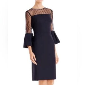 Eliza J Black Bell Sleeve Mesh Illusion Cocktail Dress Zip Back Women's Size 4
